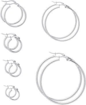 6 Pairs a Set Hoop Earring or 1 Pairs a Set 316L Stainless Steel Hoop Earrings for Women