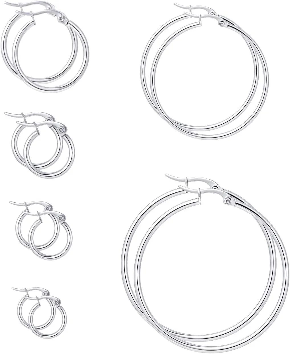 6 Pairs a Set Hoop Earring or 1 Pairs a Set 316L Stainless Steel Hoop Earrings for Women