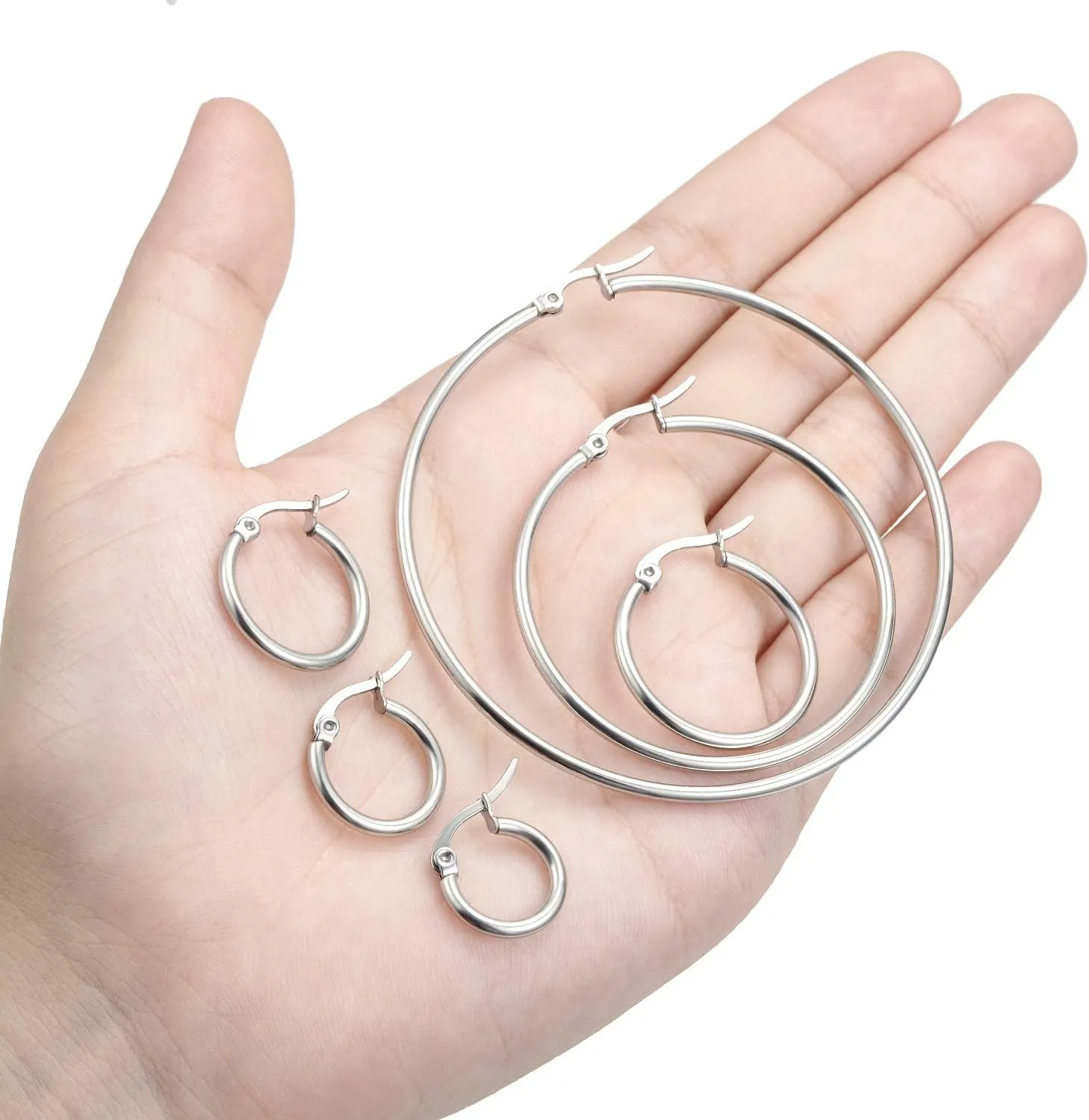 6 Pairs a Set Hoop Earring or 1 Pairs a Set 316L Stainless Steel Hoop Earrings for Women