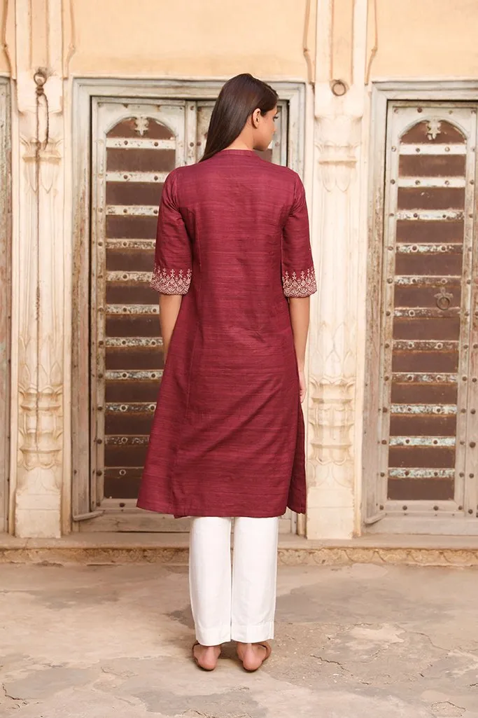 A-Line Khadi Kurta With Delicate Sleeve Work