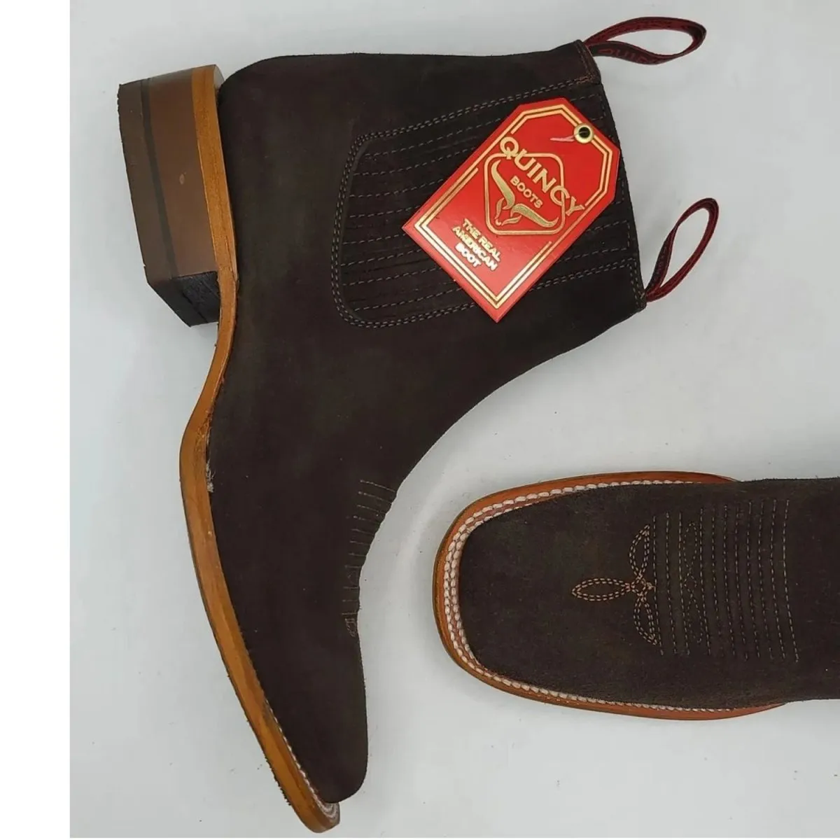 Botines Charros de Gamuza Original Punta Cuadrada Color Chocolate Q82BR6394