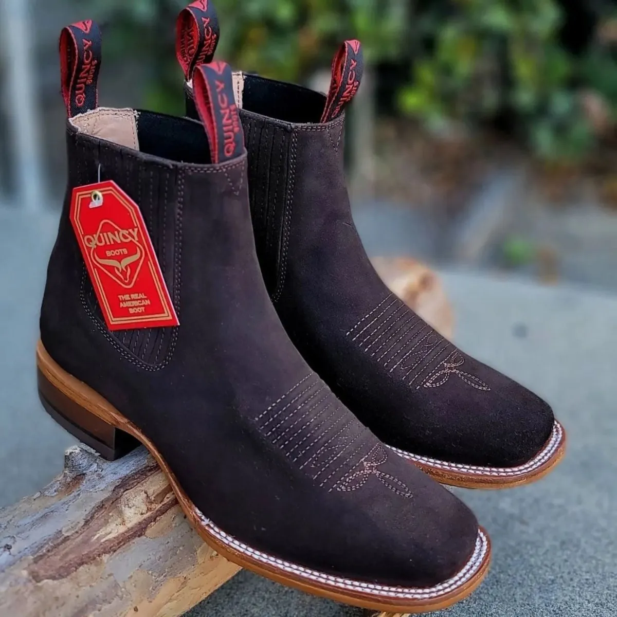 Botines Charros de Gamuza Original Punta Cuadrada Color Chocolate Q82BR6394