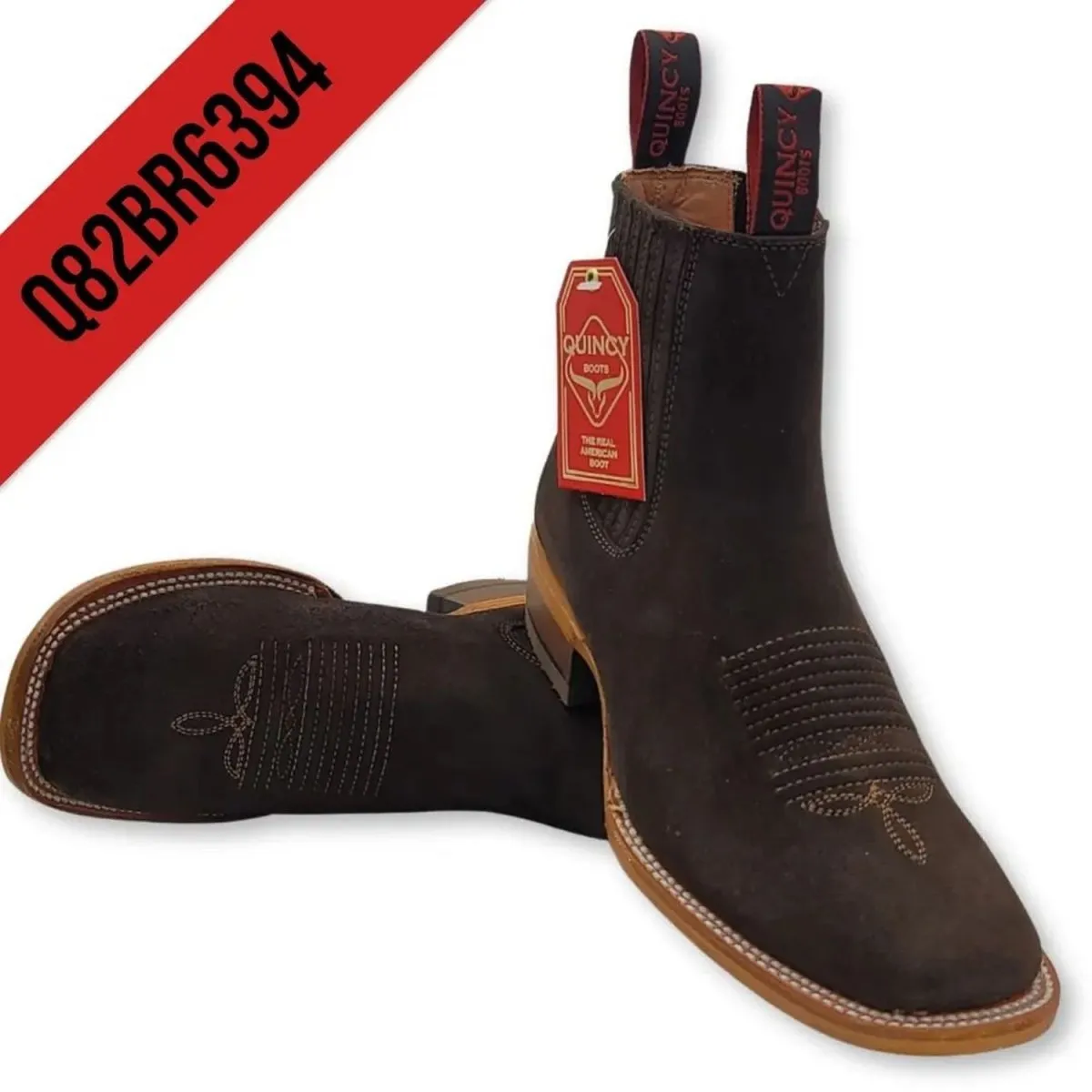 Botines Charros de Gamuza Original Punta Cuadrada Color Chocolate Q82BR6394