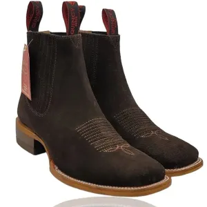 Botines Charros de Gamuza Original Punta Cuadrada Color Chocolate Q82BR6394
