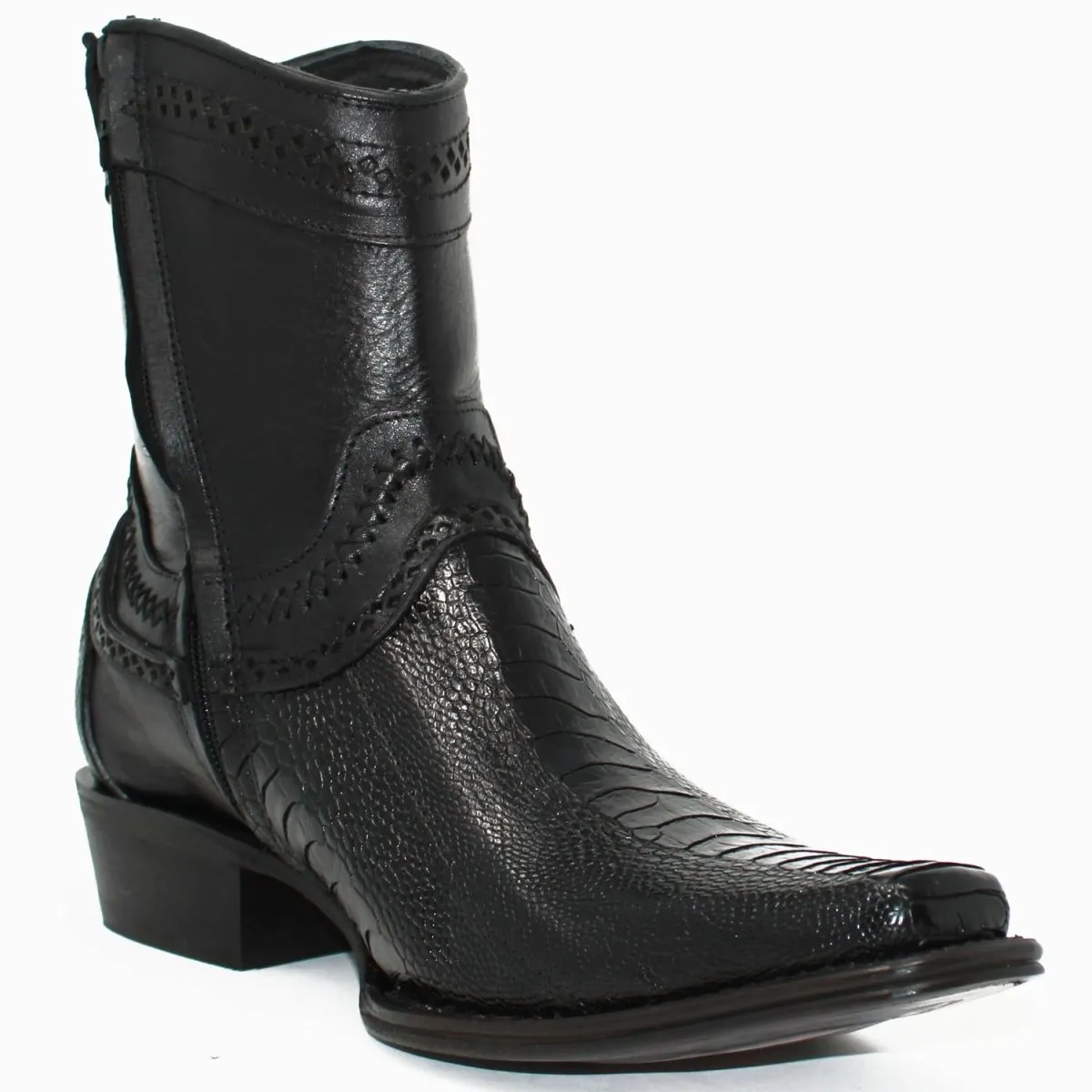 Botines de Pata de Avestruz Original Horma Europea Cuadrada Negro LAB-76B0505