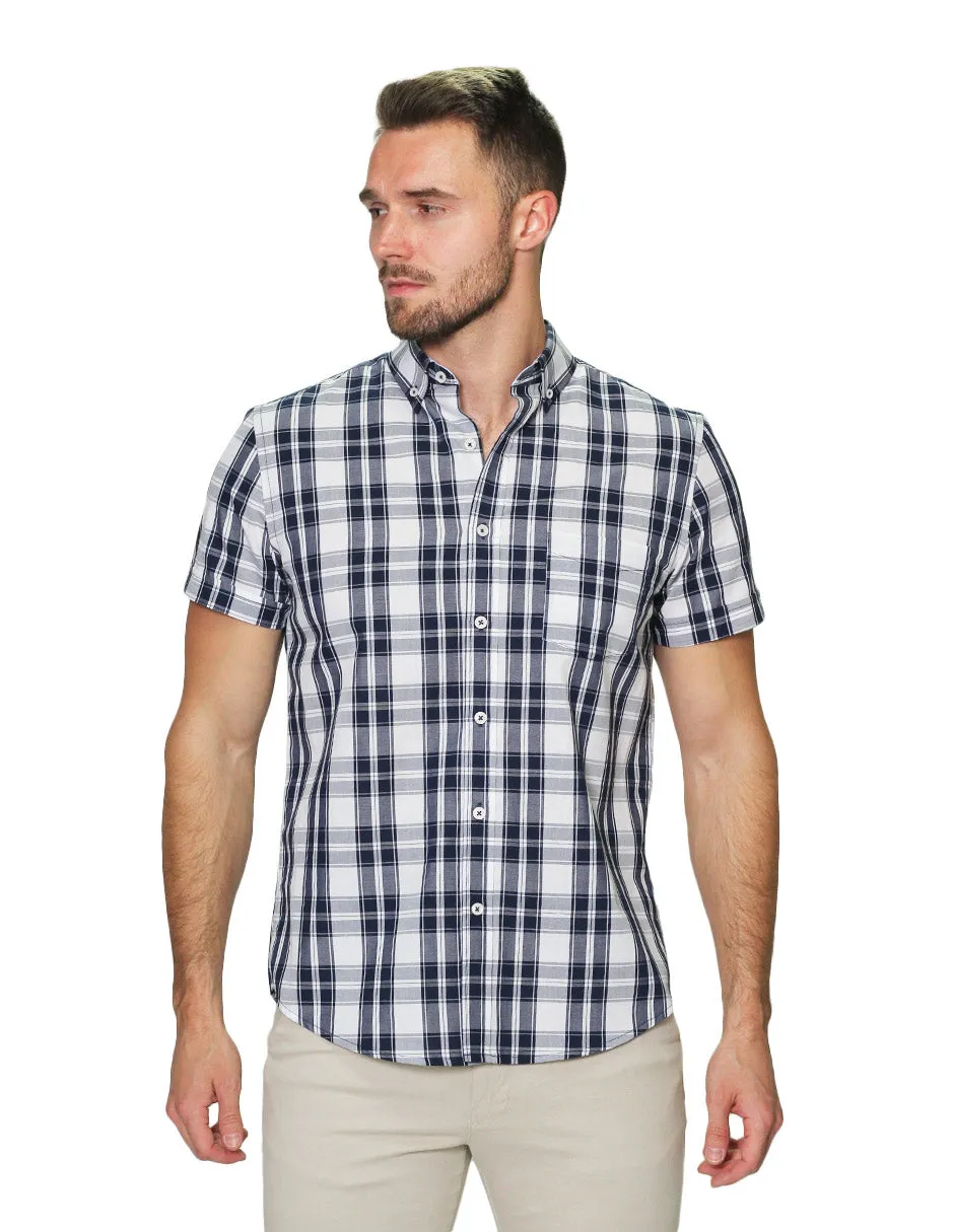 Camisas Hombre Manga Corta Cuadros Regular Fit B31268 Blanco