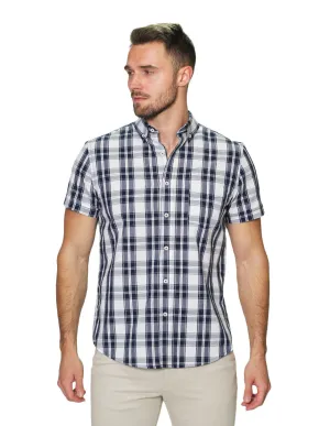 Camisas Hombre Manga Corta Cuadros Regular Fit B31268 Blanco
