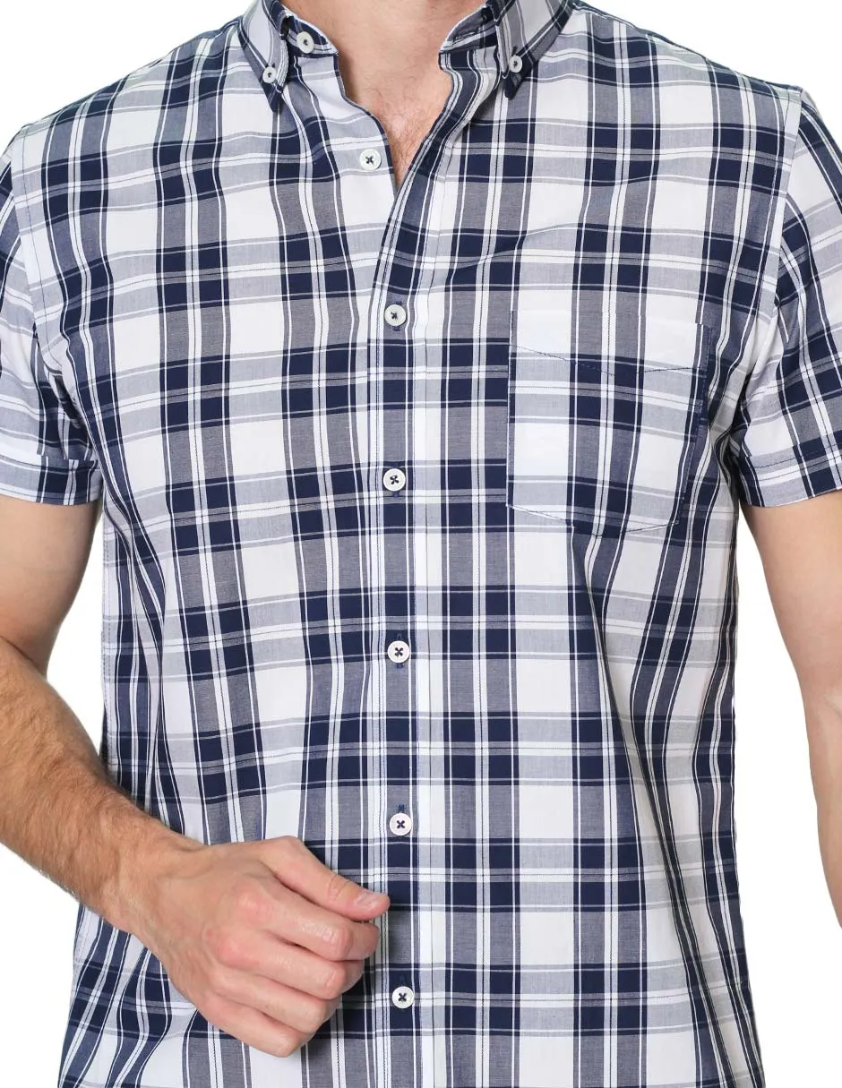 Camisas Hombre Manga Corta Cuadros Regular Fit B31268 Blanco