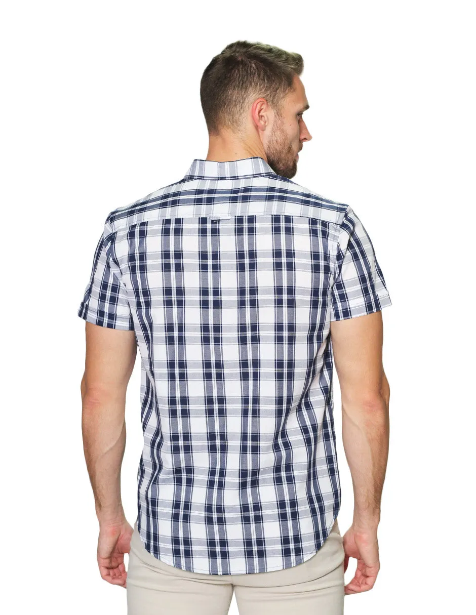 Camisas Hombre Manga Corta Cuadros Regular Fit B31268 Blanco