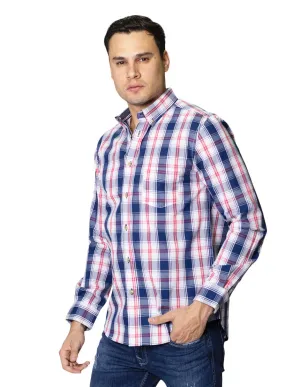 Camisas Para Hombre De Manga Larga Con Estampado De Cuadros Cuello Button Down De Algodon Regular Fit B41104 Marino