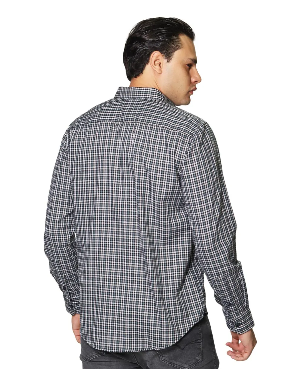 Camisas Para Hombre De Manga Larga Con Estapado De Cuadros Regular Fit B35226 Gris