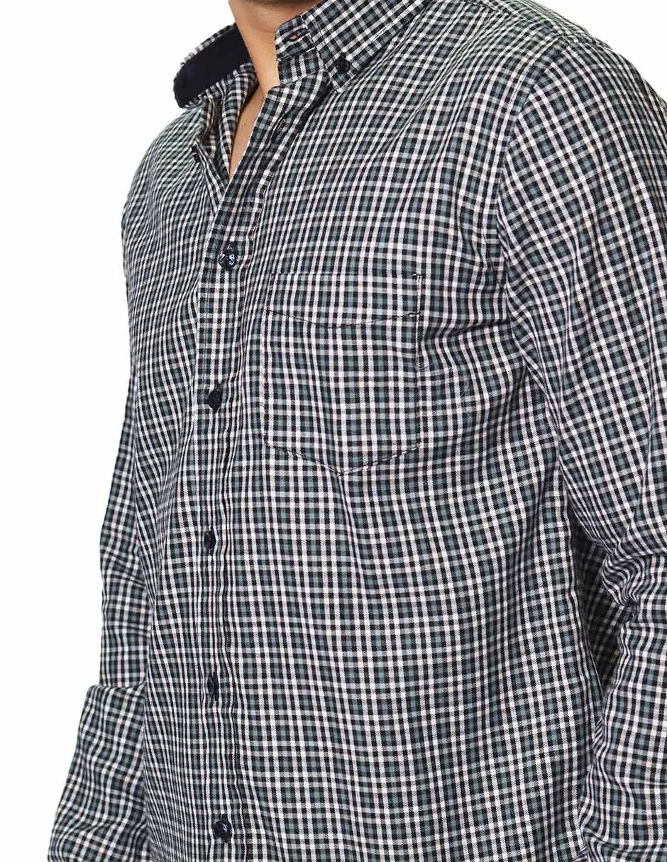 Camisas Para Hombre De Manga Larga Con Estapado De Cuadros Regular Fit B35226 Gris