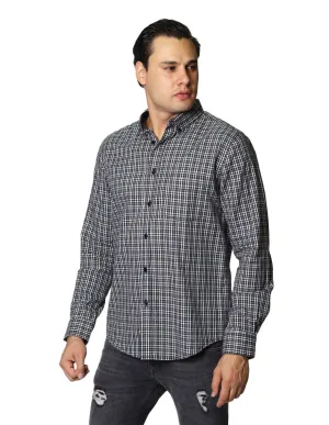 Camisas Para Hombre De Manga Larga Con Estapado De Cuadros Regular Fit B35226 Gris