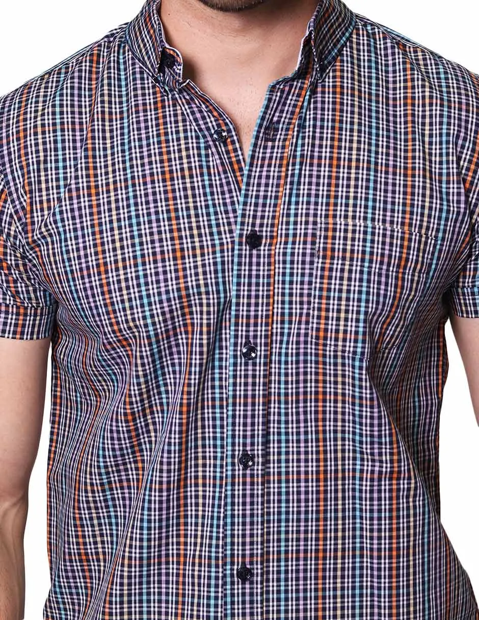 Camisas Para Hombre Manga Corta Cuadros Regular Fit B31255 Lila