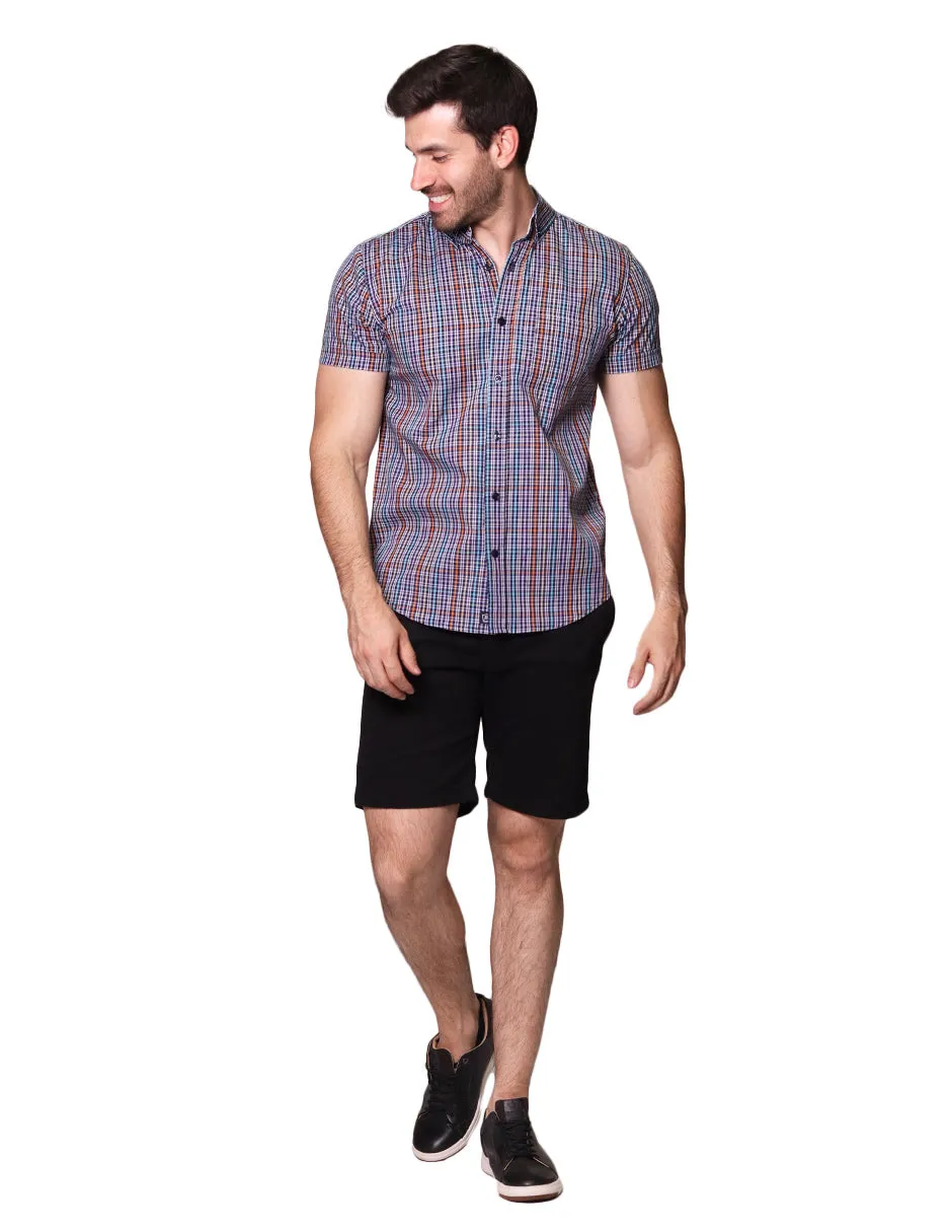 Camisas Para Hombre Manga Corta Cuadros Regular Fit B31255 Lila