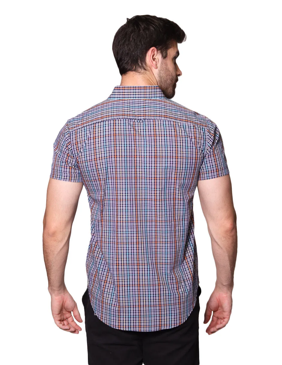 Camisas Para Hombre Manga Corta Cuadros Regular Fit B31255 Lila