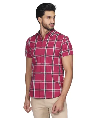 Camisas Para Hombre Manga Corta Cuadros Slim Fit Vino B21157