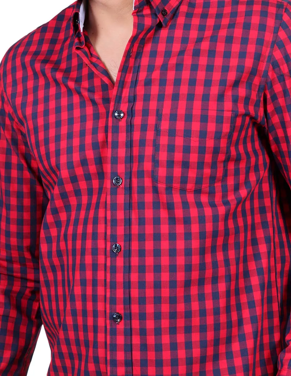 Camisas Para Hombre Manga Larga Cuadros Regular Fit Rojo B25205
