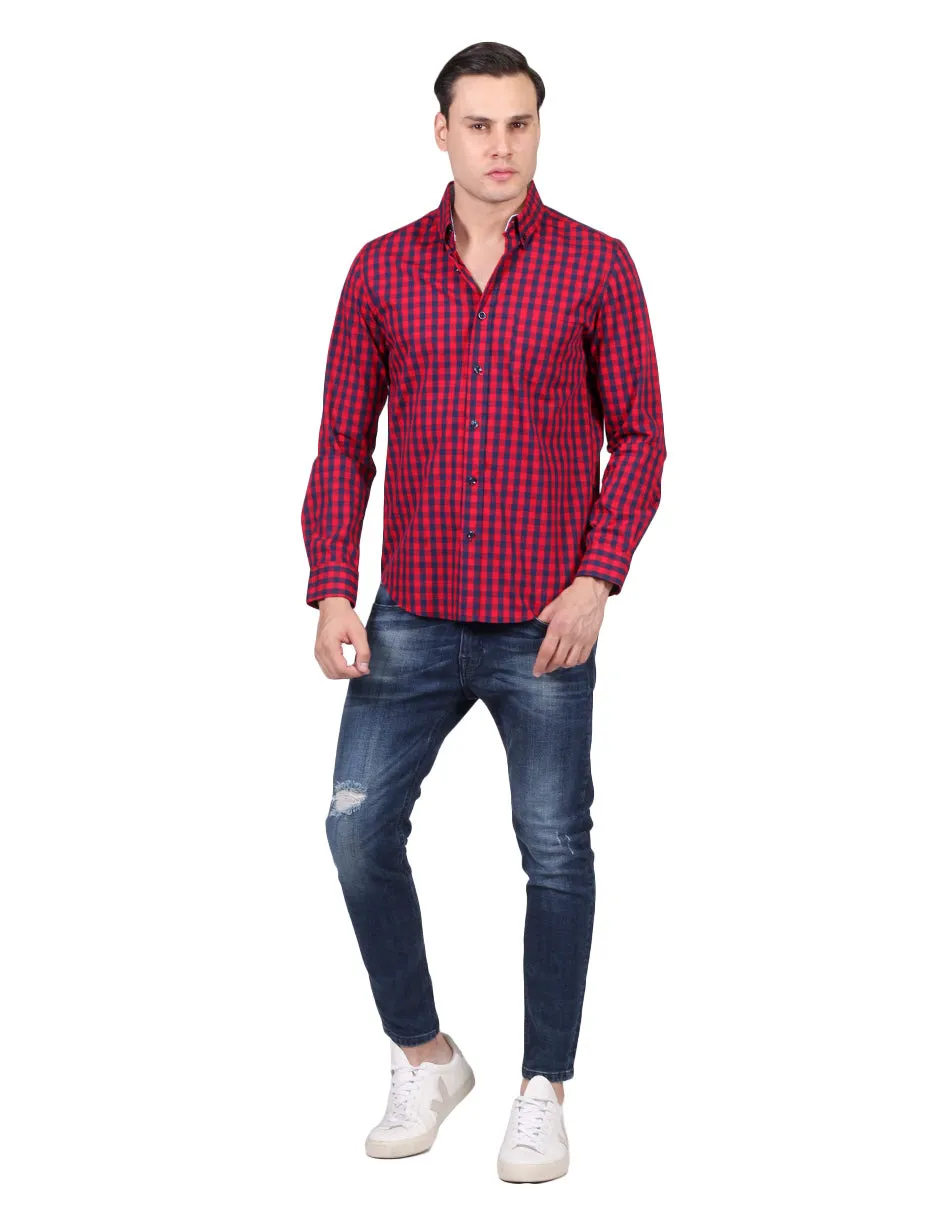 Camisas Para Hombre Manga Larga Cuadros Regular Fit Rojo B25205