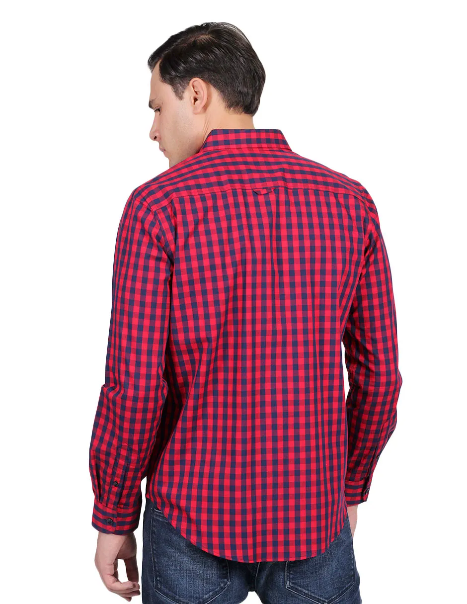 Camisas Para Hombre Manga Larga Cuadros Regular Fit Rojo B25205