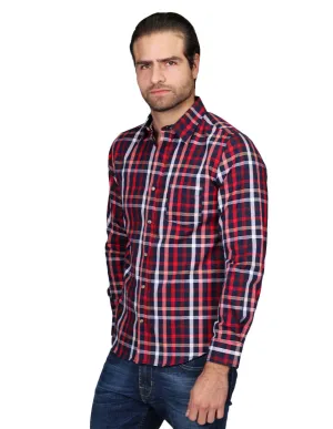 Camisas Para Hombre Manga Larga Cuadros Silm Fit Marino B21108