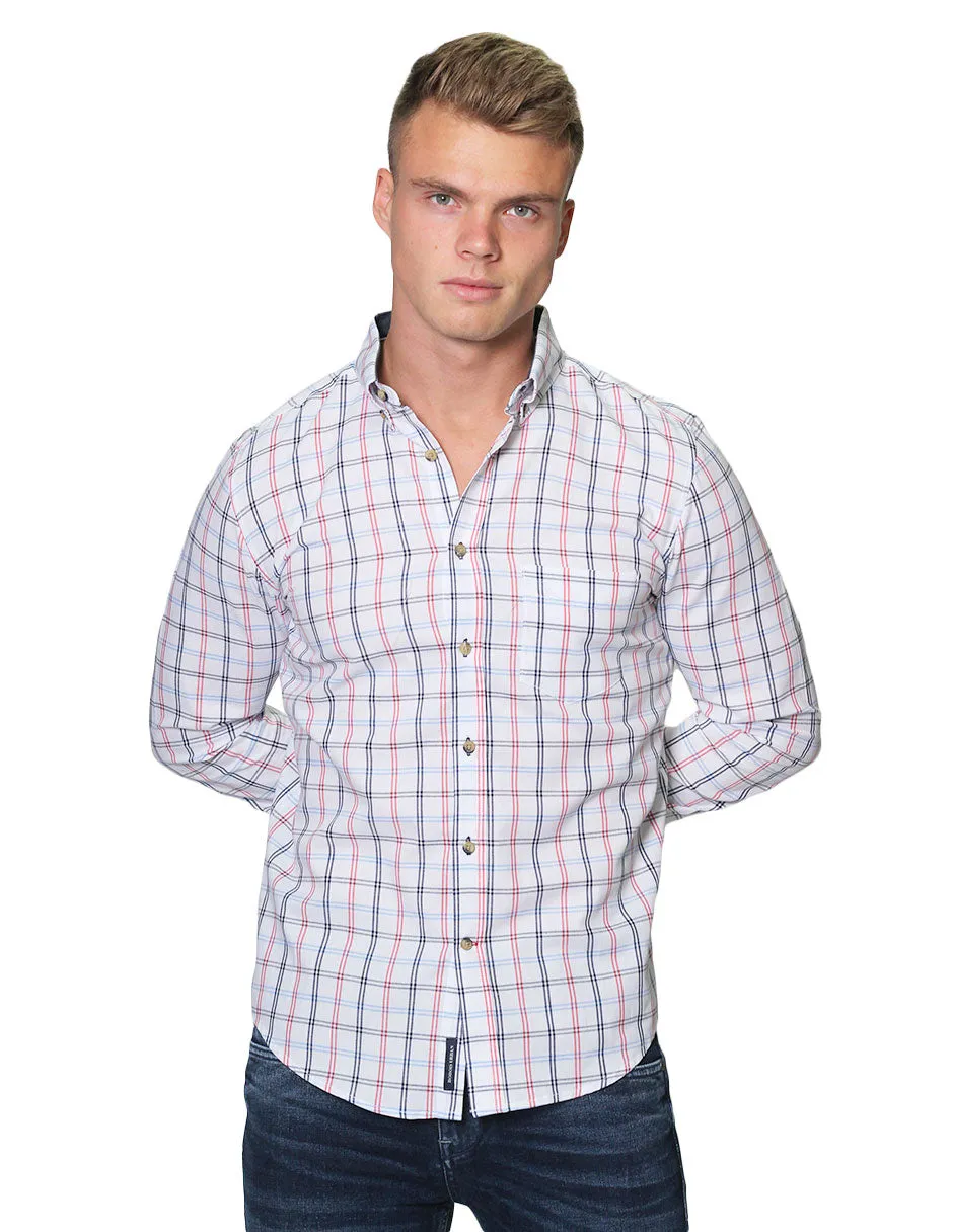 Camisas Para Hombre Manga Larga Cuadros Slim Fit B31106 Blanco