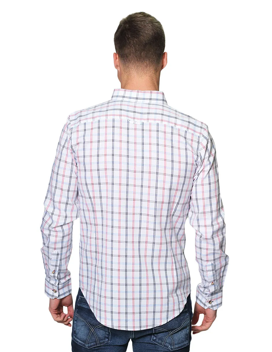 Camisas Para Hombre Manga Larga Cuadros Slim Fit B31106 Blanco