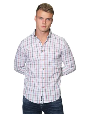 Camisas Para Hombre Manga Larga Cuadros Slim Fit B31106 Blanco