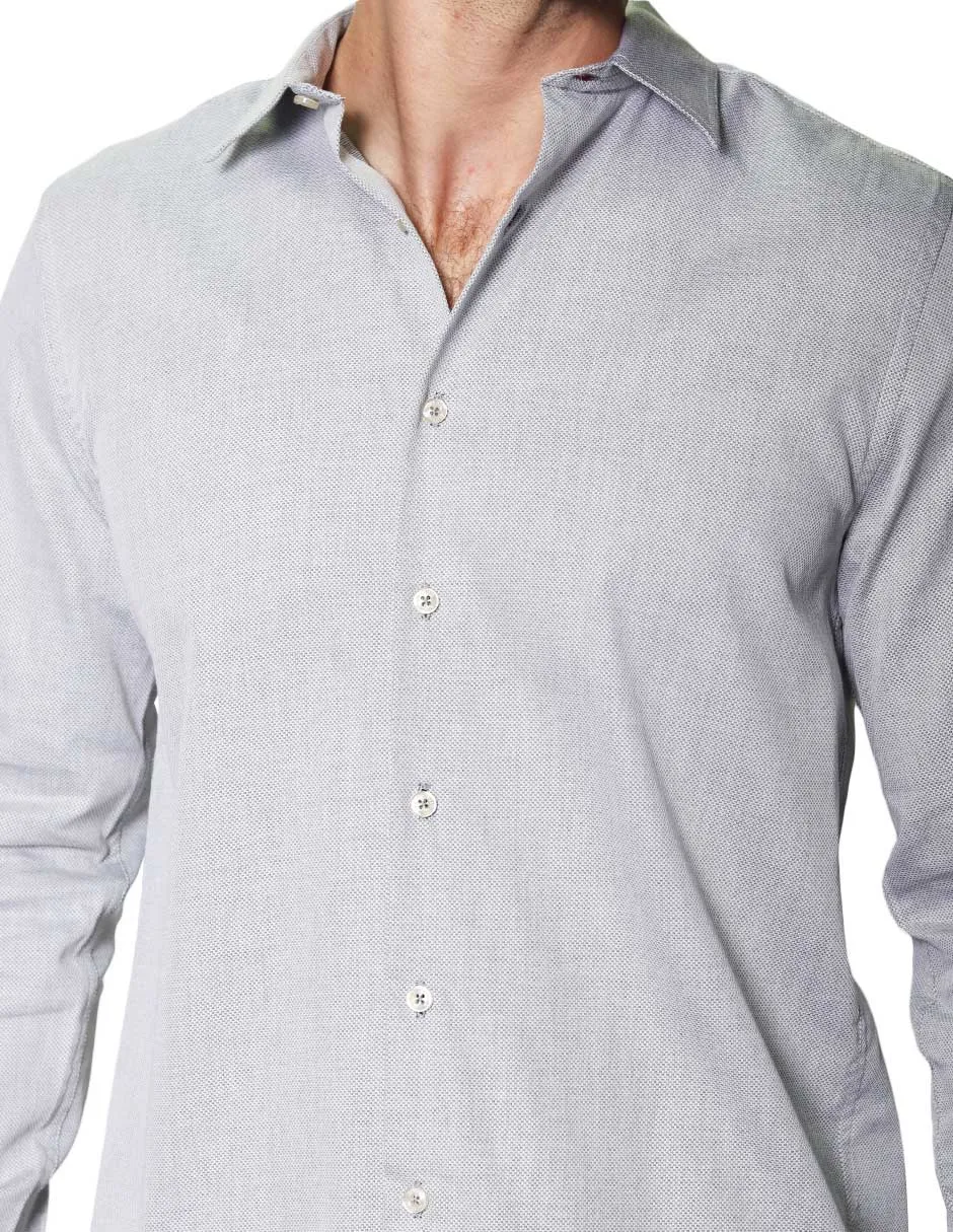 Camisas Para Hombre Manga Larga Micro Cuadros Jackard B45305 Gris