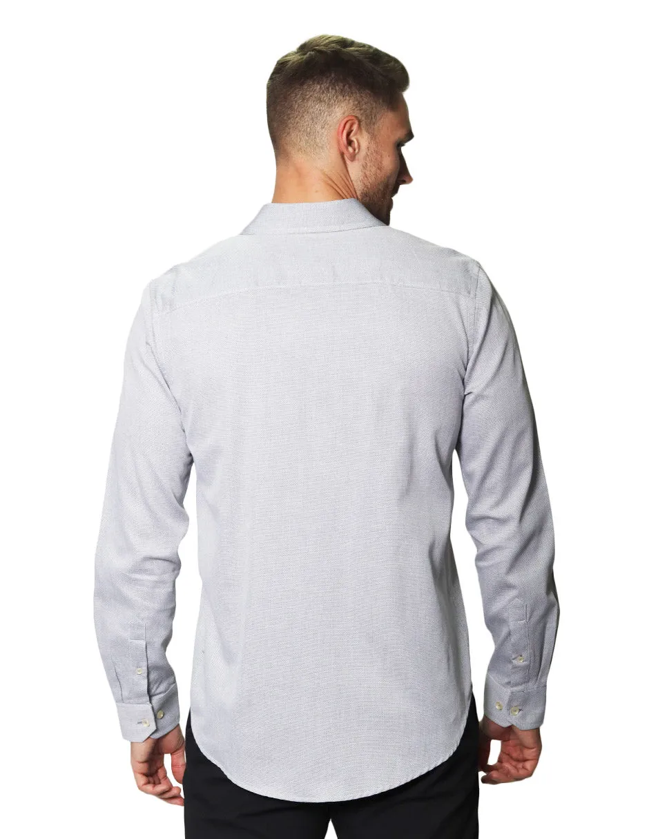 Camisas Para Hombre Manga Larga Micro Cuadros Jackard B45305 Gris