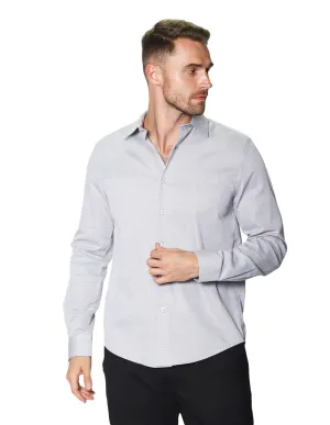 Camisas Para Hombre Manga Larga Micro Cuadros Jackard B45305 Gris