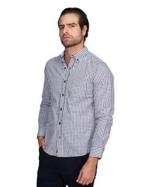 Camisas Para Hombre Manga Larga Regular Fit Cuadros Blanco B21210