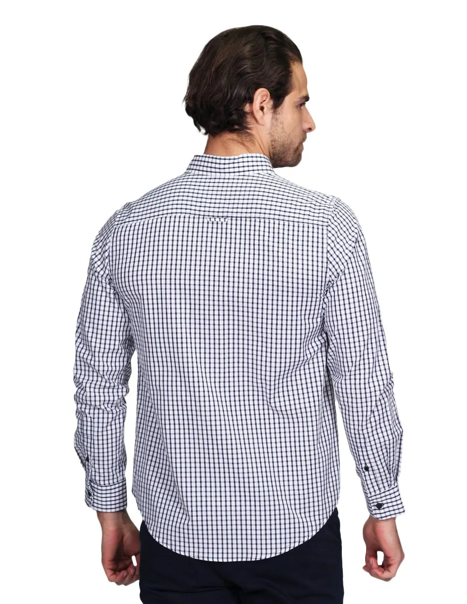 Camisas Para Hombre Manga Larga Regular Fit Cuadros Blanco B21210