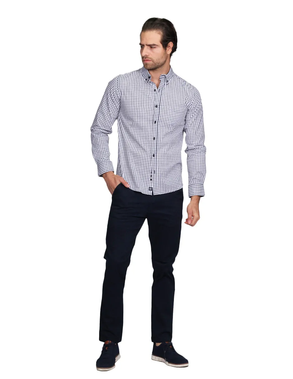 Camisas Para Hombre Manga Larga Regular Fit Cuadros Blanco B21210