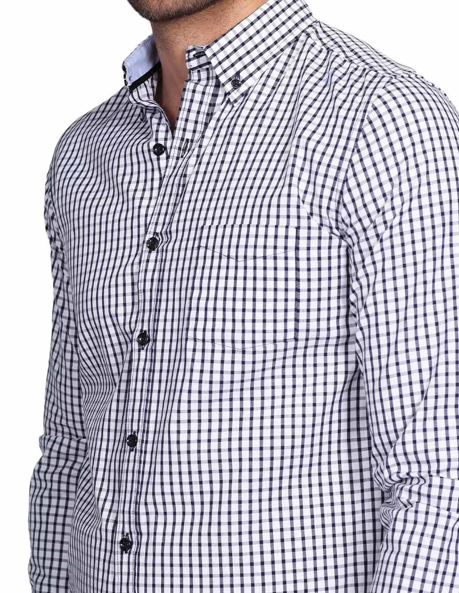 Camisas Para Hombre Manga Larga Regular Fit Cuadros Blanco B21210