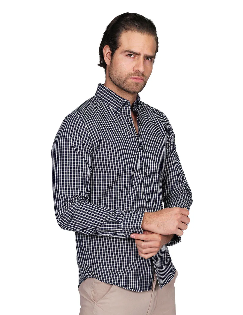 Camisas Para Hombre Manga Larga Regular Fit Cuadros Marino B21210