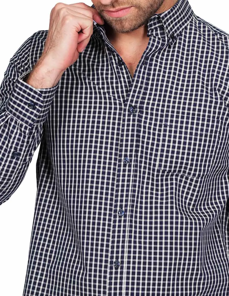 Camisas Para Hombre Manga Larga Regular Fit Cuadros Marino B21210