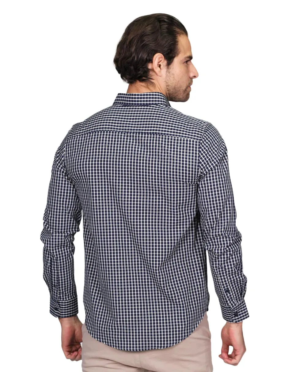 Camisas Para Hombre Manga Larga Regular Fit Cuadros Marino B21210