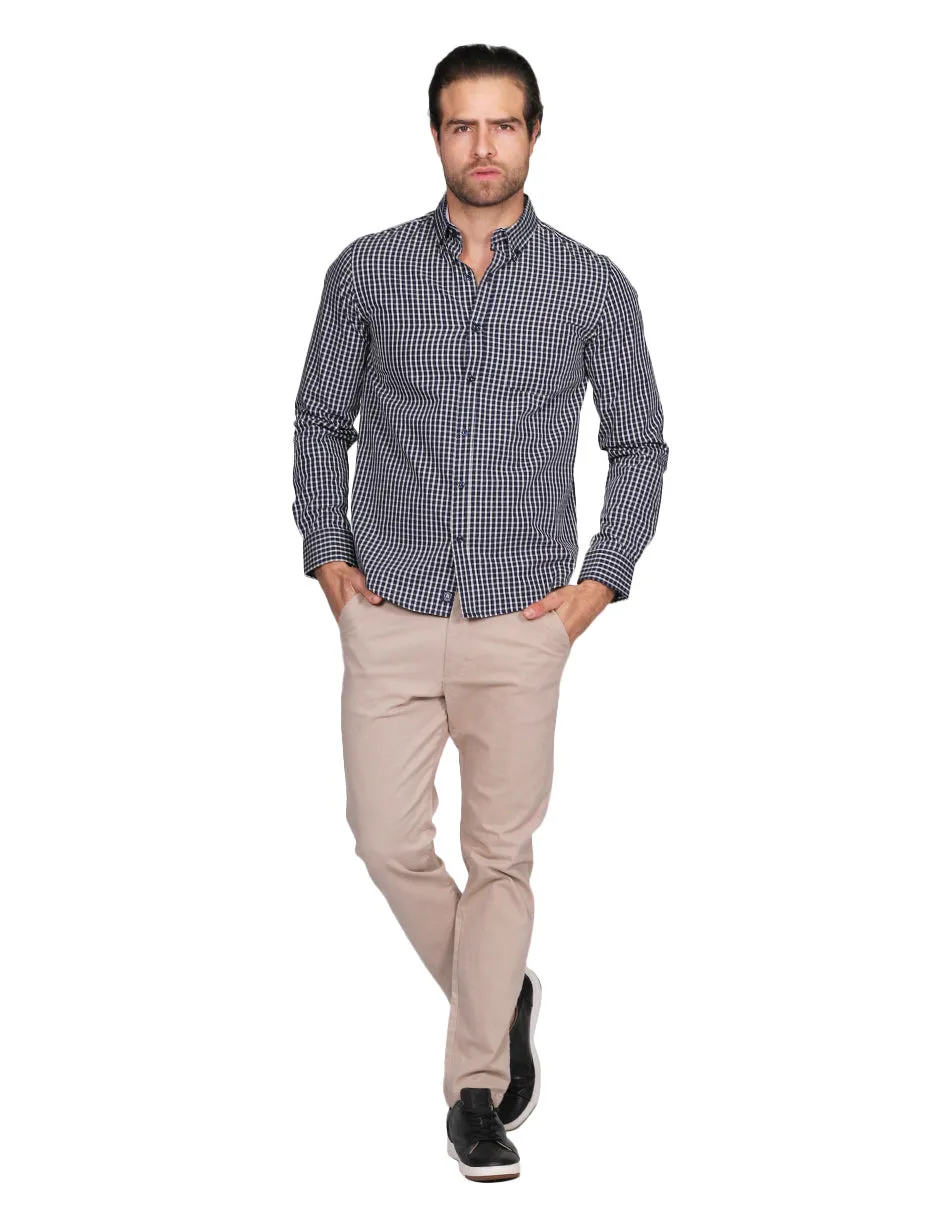 Camisas Para Hombre Manga Larga Regular Fit Cuadros Marino B21210