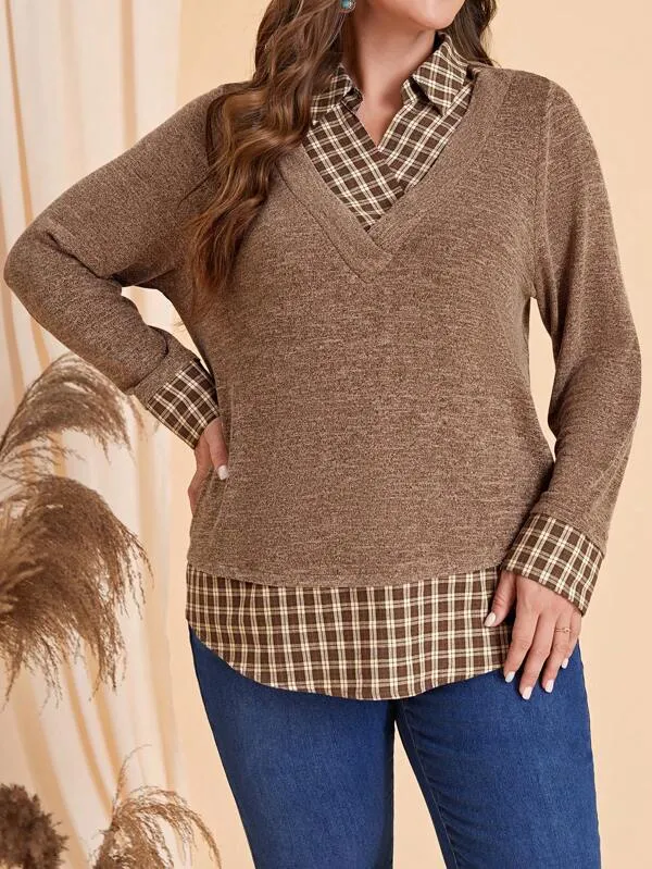 Camiseta 2 Em 1 Xadrez Plus Size - Hannah