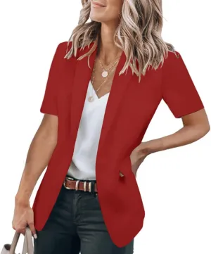 Casual Blazer for Women Short Sleeve Blazers Summer Dressy Office Jackets Lapel One Button Open Front Jacket Cardigan