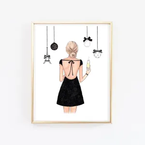 Christmas ornament girly art print fashion illustration