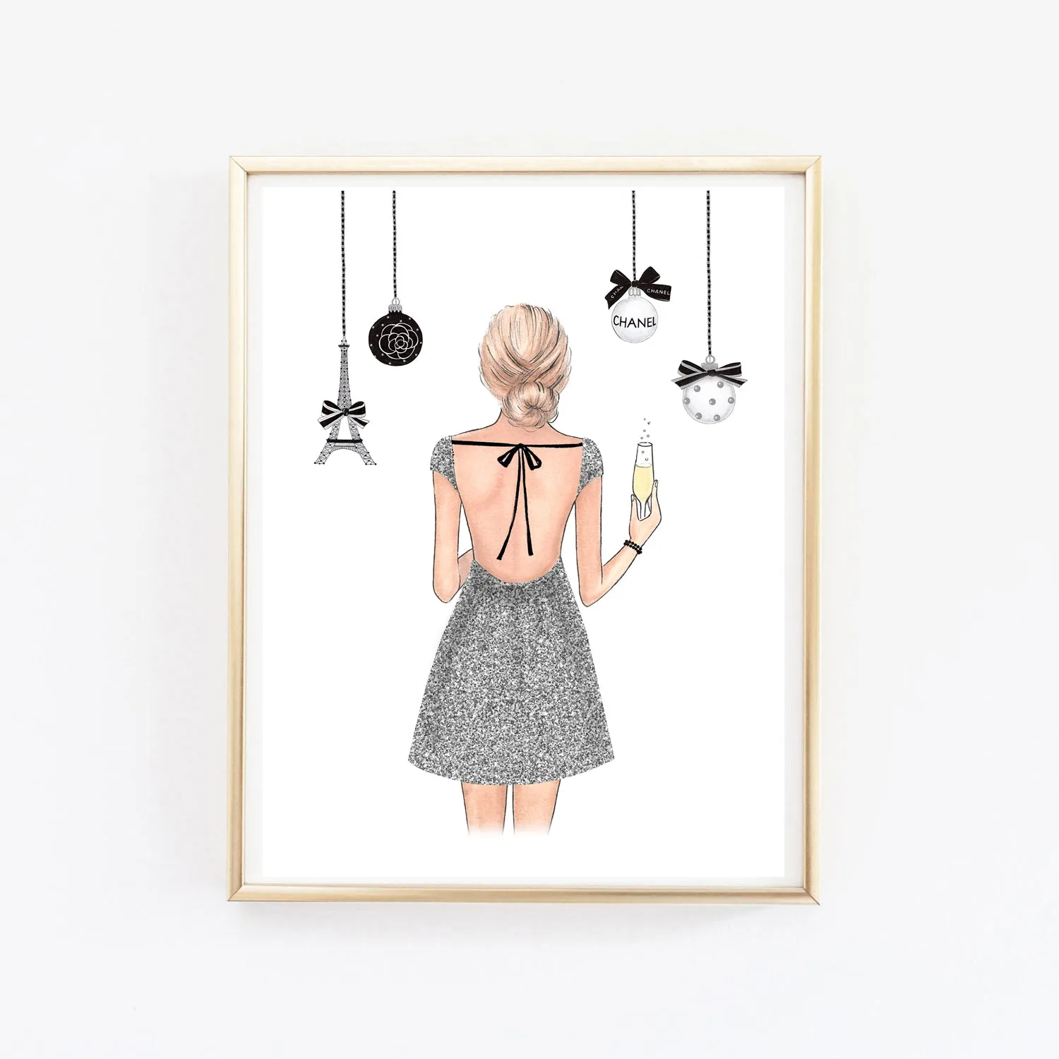 Christmas ornament girly art print fashion illustration