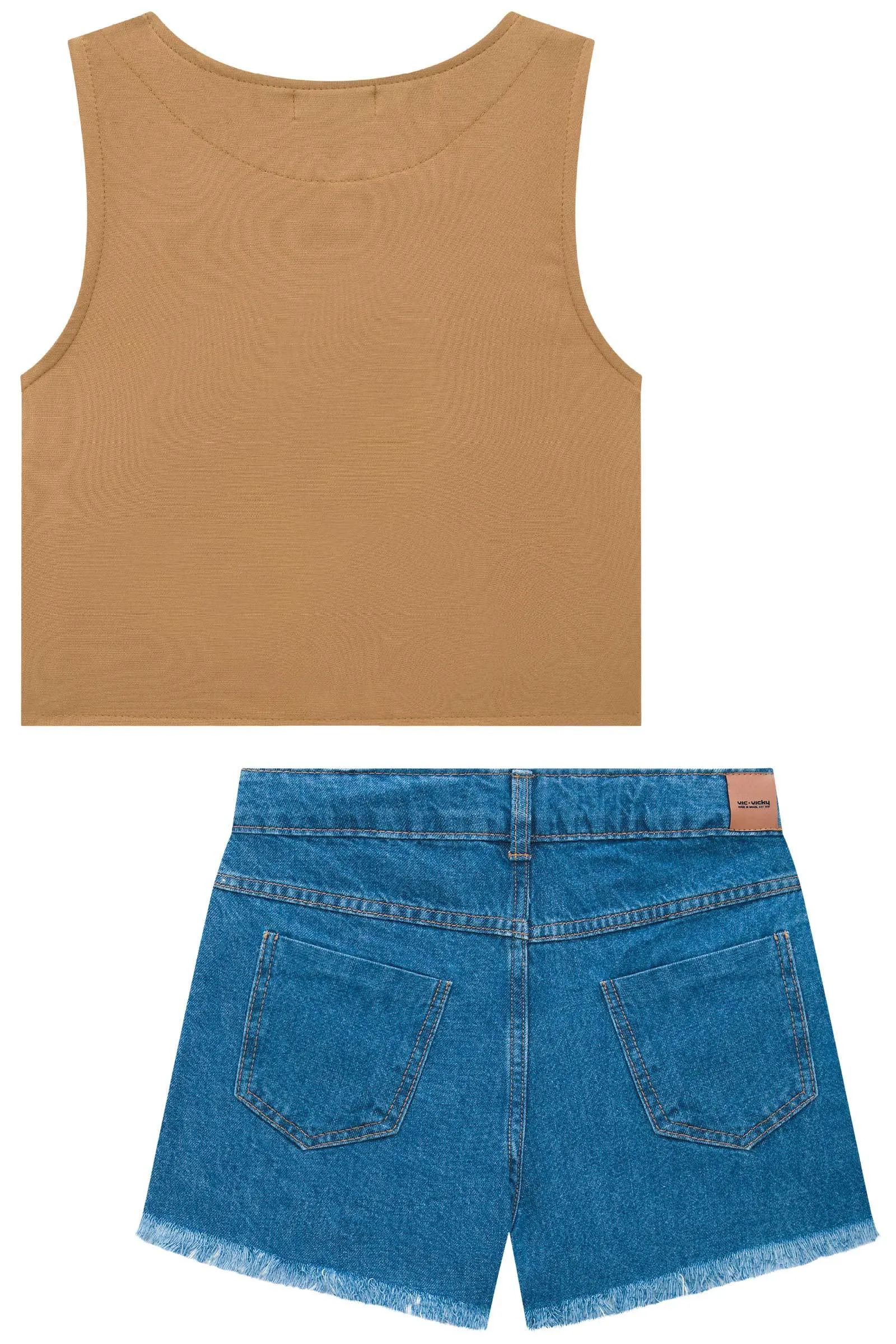 Conjunto de Colete em Alfaiataria Venetta e Shorts em Jeans Arkansas 74429 Vic&Vicky