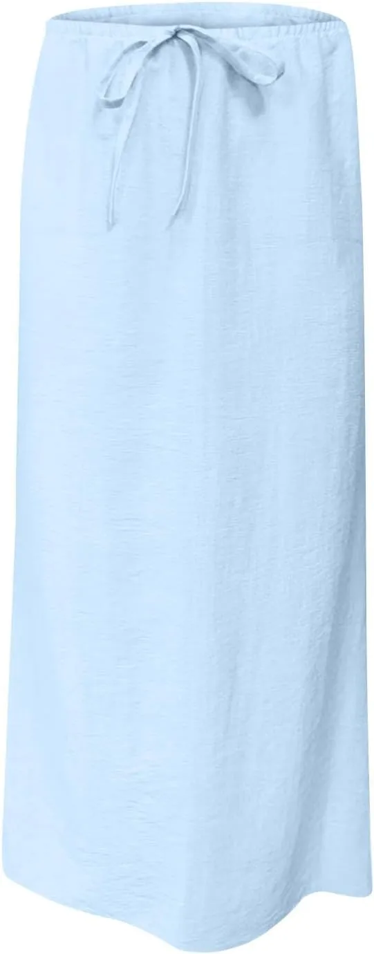 Cotton Linen Maxi Skirts for Women 2025 Drawstring Elastic High Rise Dress A Line Cute Vacation Boho Long Flowy Skirts