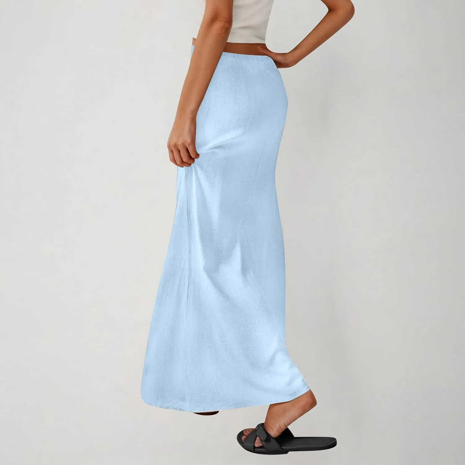 Cotton Linen Maxi Skirts for Women 2025 Drawstring Elastic High Rise Dress A Line Cute Vacation Boho Long Flowy Skirts
