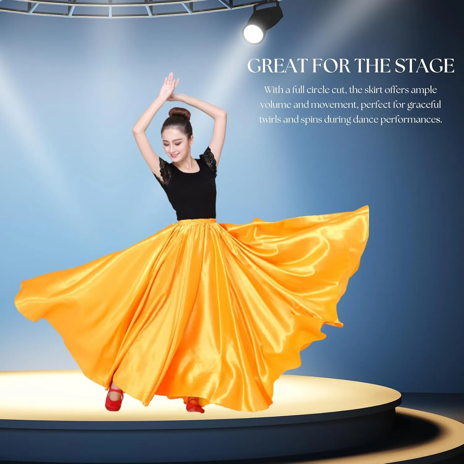 Dance Skirts for Women Satin Full Circle Ankle Length Swing Long Skirt Women Maxi Shiny Skirt for Party Costume Belly Dance