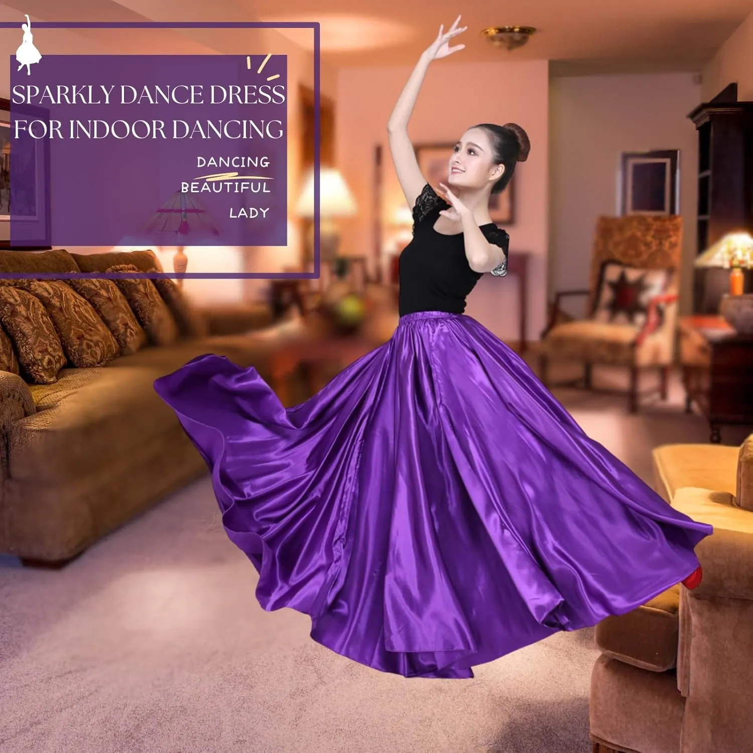 Dance Skirts for Women Satin Full Circle Ankle Length Swing Long Skirt Women Maxi Shiny Skirt for Party Costume Belly Dance