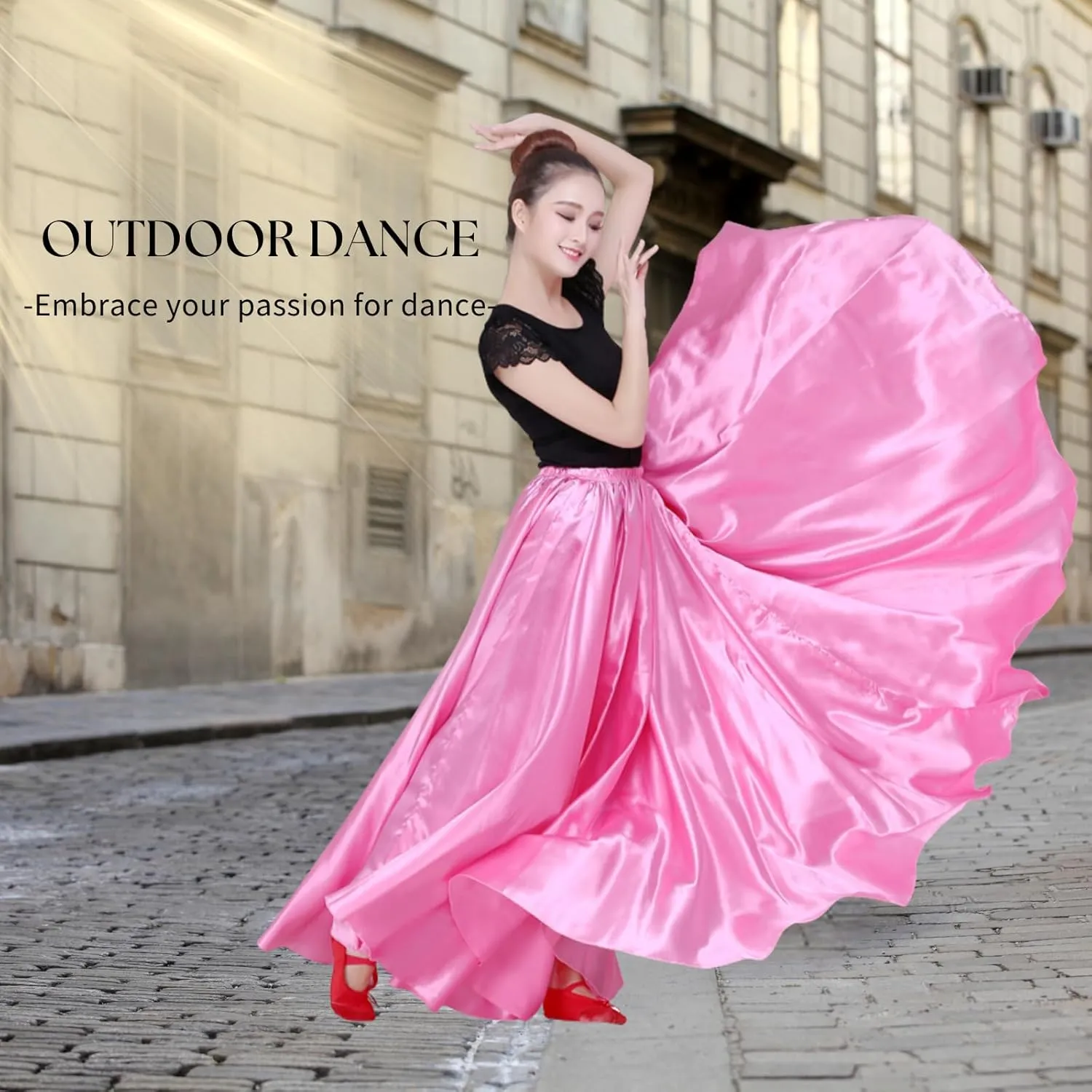 Dance Skirts for Women Satin Full Circle Ankle Length Swing Long Skirt Women Maxi Shiny Skirt for Party Costume Belly Dance