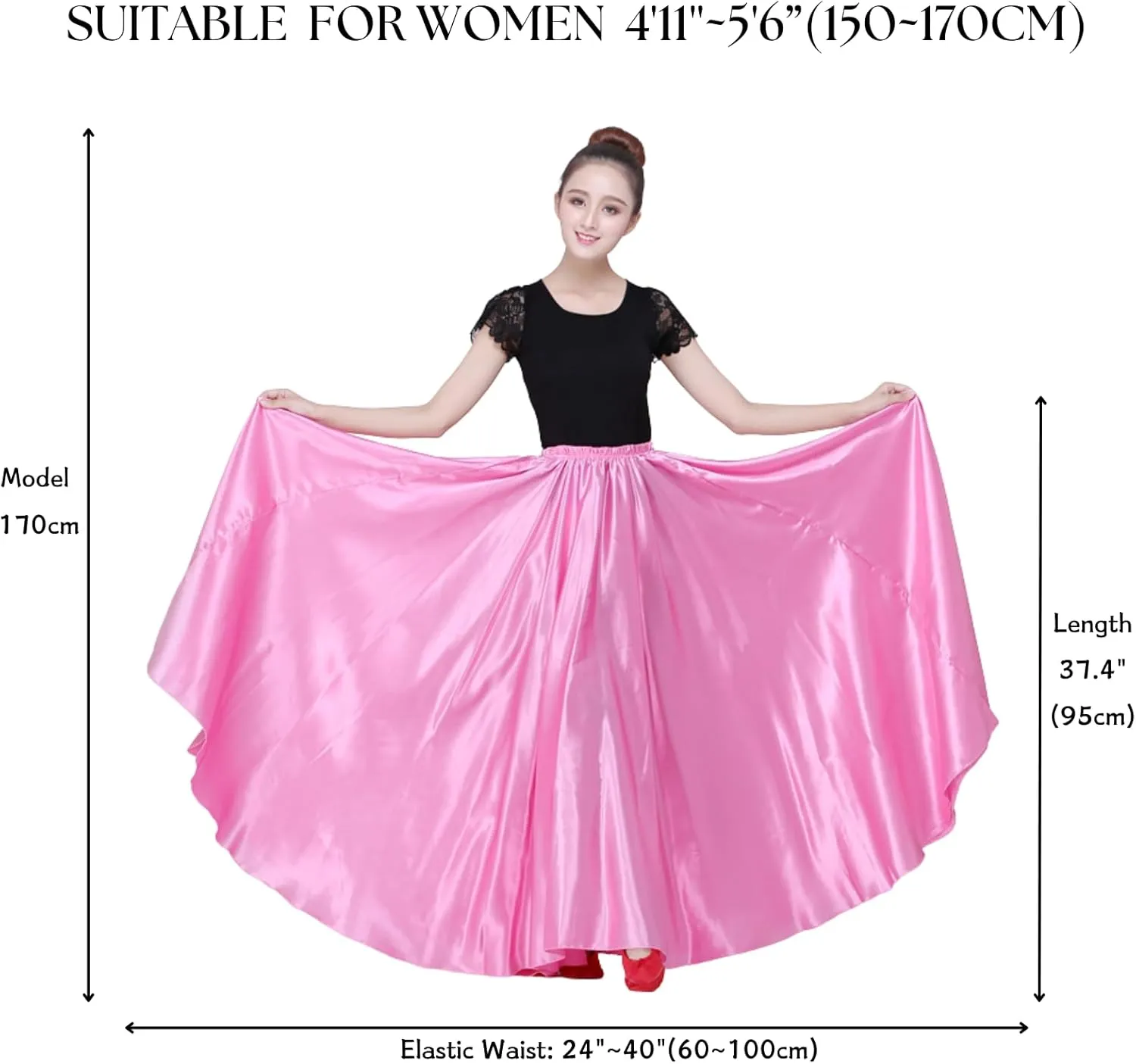 Dance Skirts for Women Satin Full Circle Ankle Length Swing Long Skirt Women Maxi Shiny Skirt for Party Costume Belly Dance